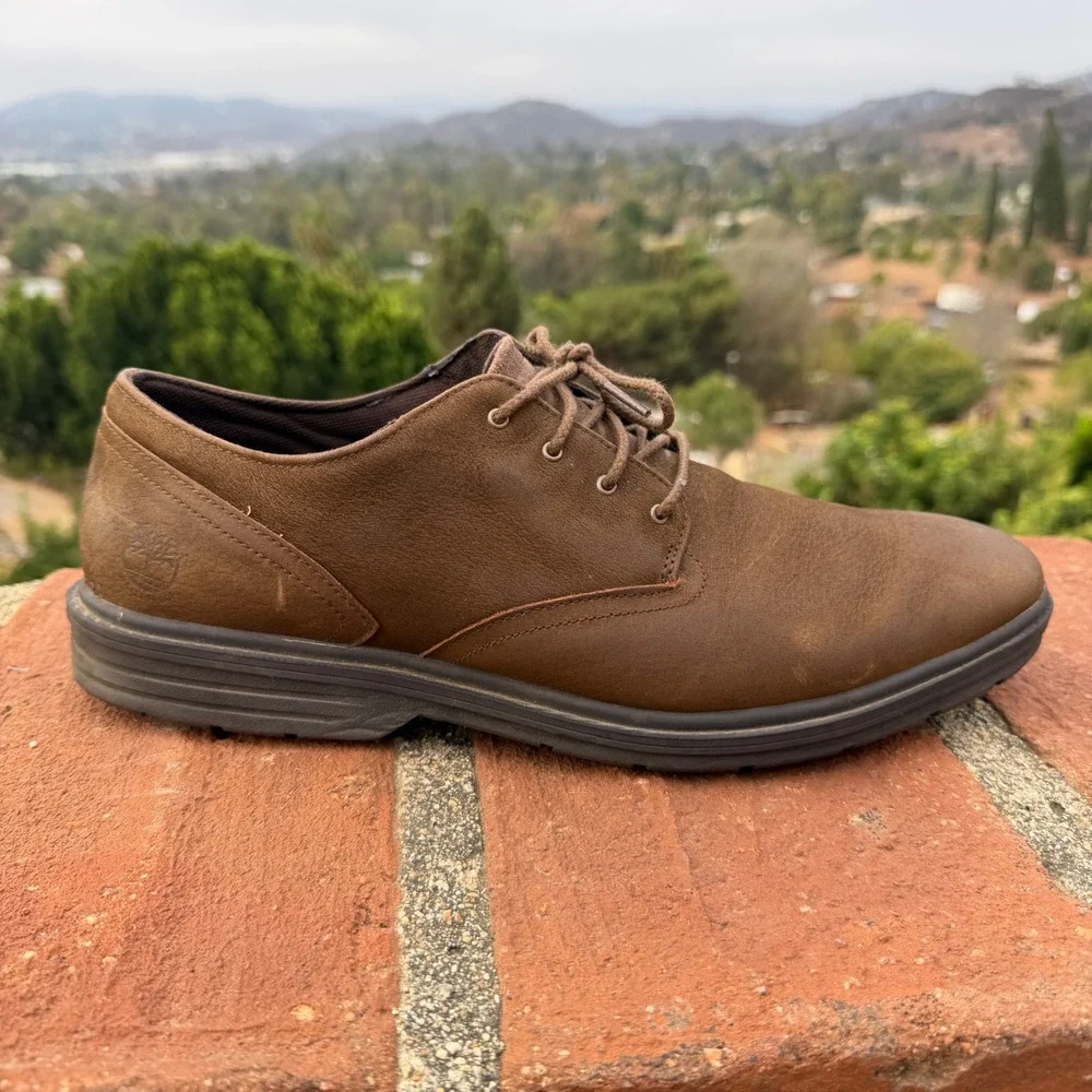 Timberland Hoverlite Mens Brown Leather Waterproof Oxford Shoes A1QD4 Size 11.5